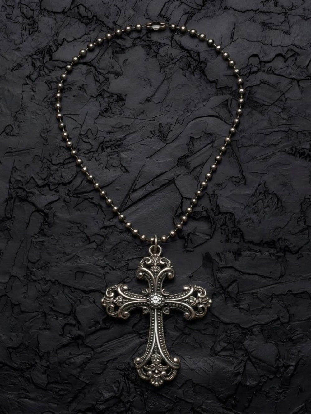 Gothic Rhinestone Cross Statement Necklace